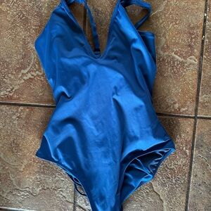 Classic V-Neck One-Piece Swimsuit - Blue